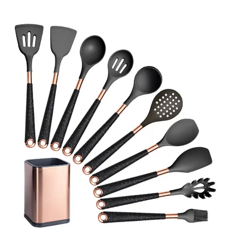 Ultra premium silicone utensils with Rose Gold plated handles