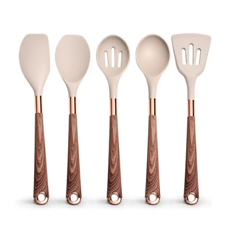 Ultra premium silicone utensils with Rose Gold plated handles