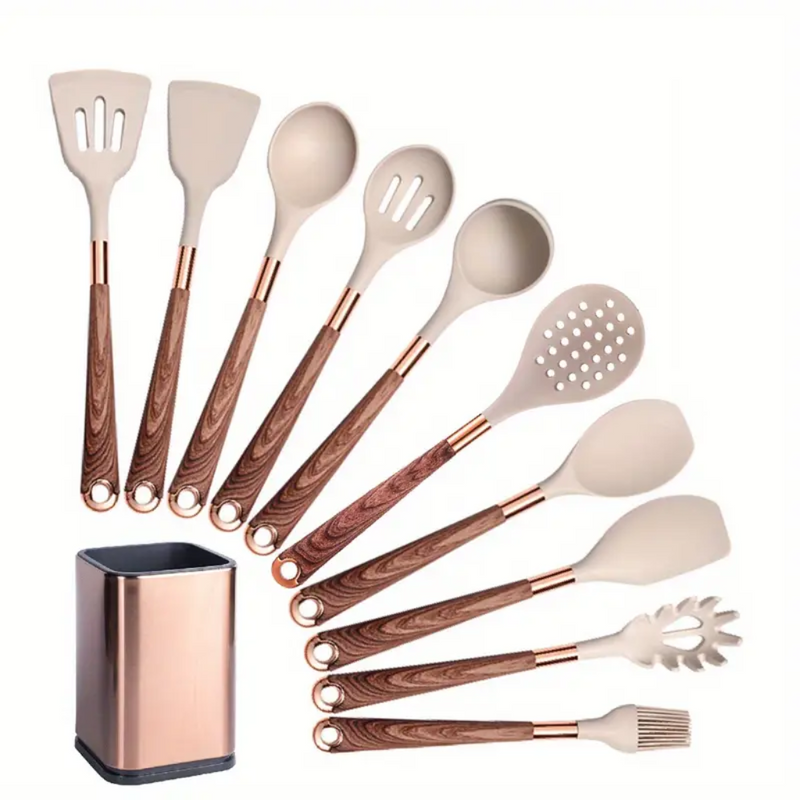Ultra premium silicone utensils with Rose Gold plated handles