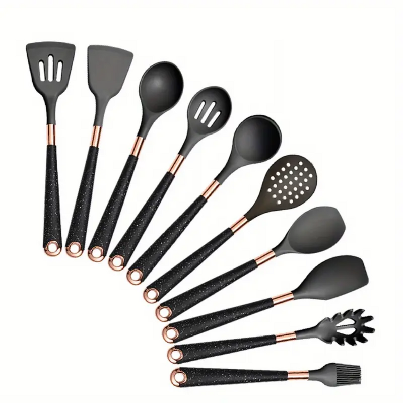 Ultra premium silicone utensils with Rose Gold plated handles