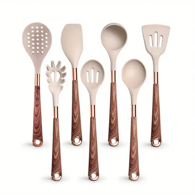 Ultra premium silicone utensils with Rose Gold plated handles