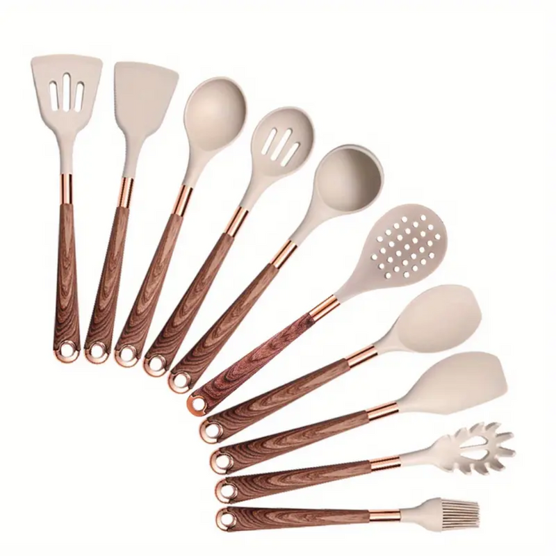 Ultra premium silicone utensils with Rose Gold plated handles