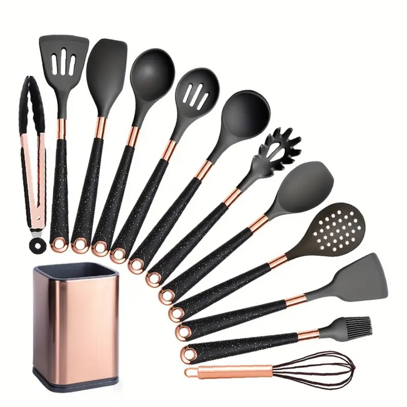 Ultra premium silicone utensils with Rose Gold plated handles