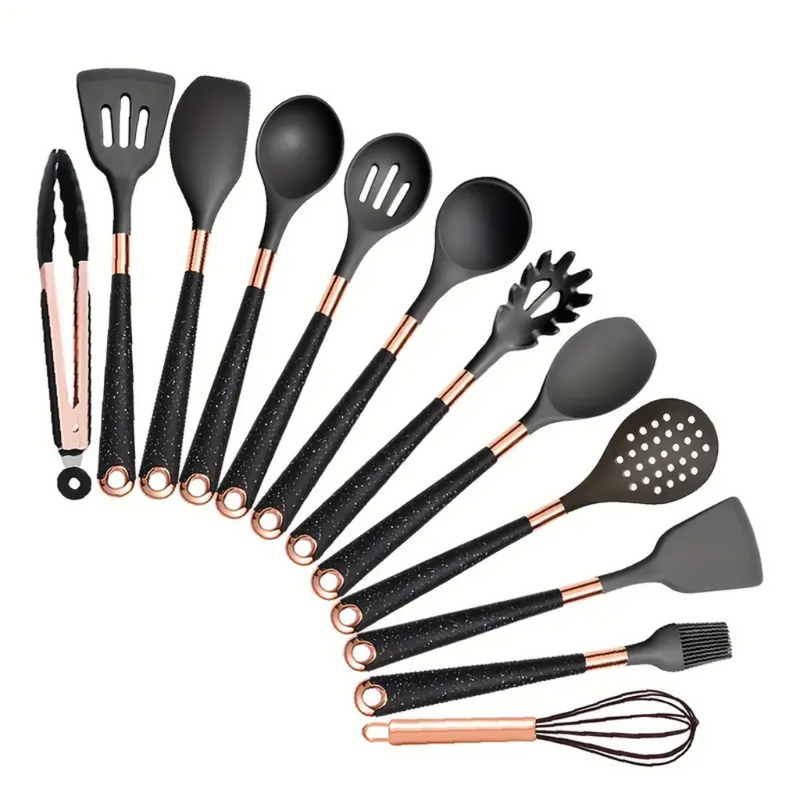 Ultra premium silicone utensils with Rose Gold plated handles