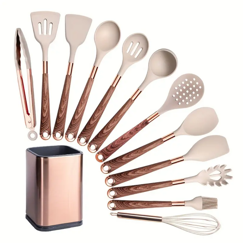 Ultra premium silicone utensils with Rose Gold plated handles