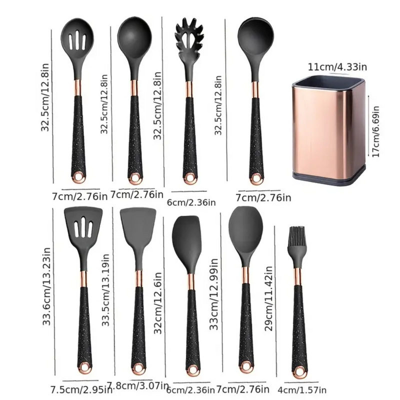 Ultra premium silicone utensils with Rose Gold plated handles