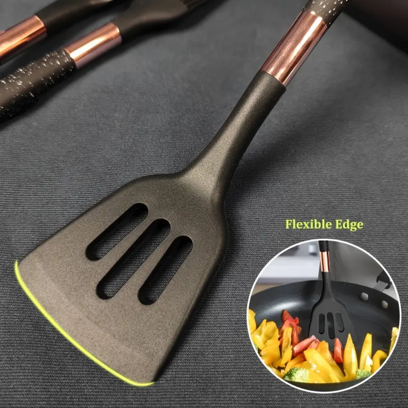 Ultra premium silicone utensils with Rose Gold plated handles