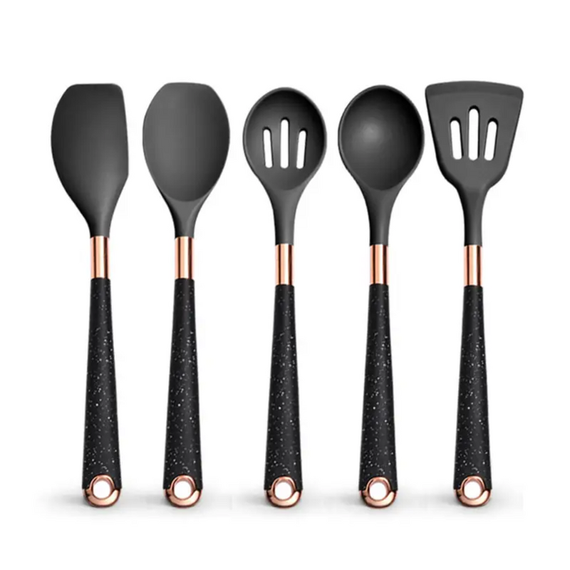 Ultra premium silicone utensils with Rose Gold plated handles