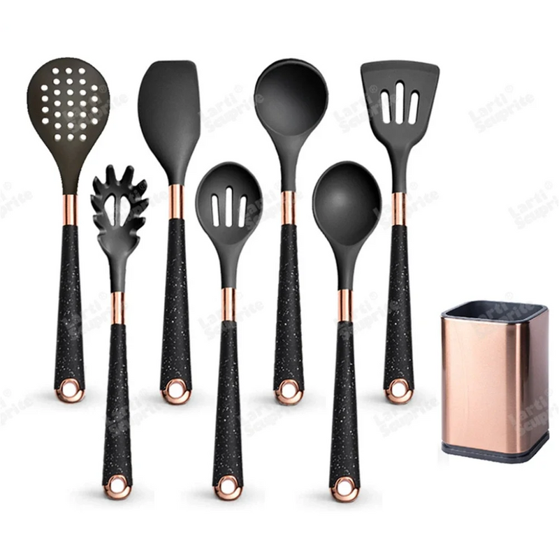 Ultra premium silicone utensils with Rose Gold plated handles