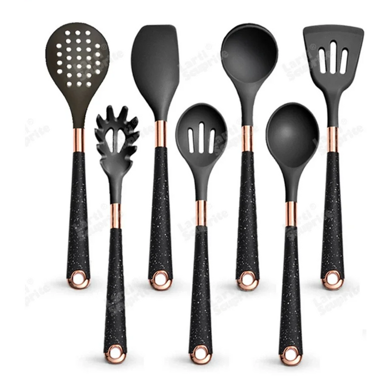 Ultra premium silicone utensils with Rose Gold plated handles
