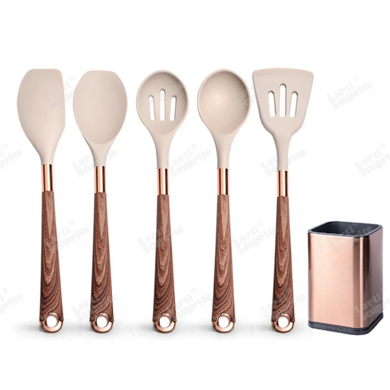 Ultra premium silicone utensils with Rose Gold plated handles