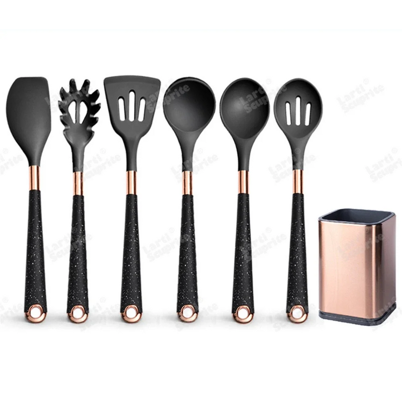 Ultra premium silicone utensils with Rose Gold plated handles