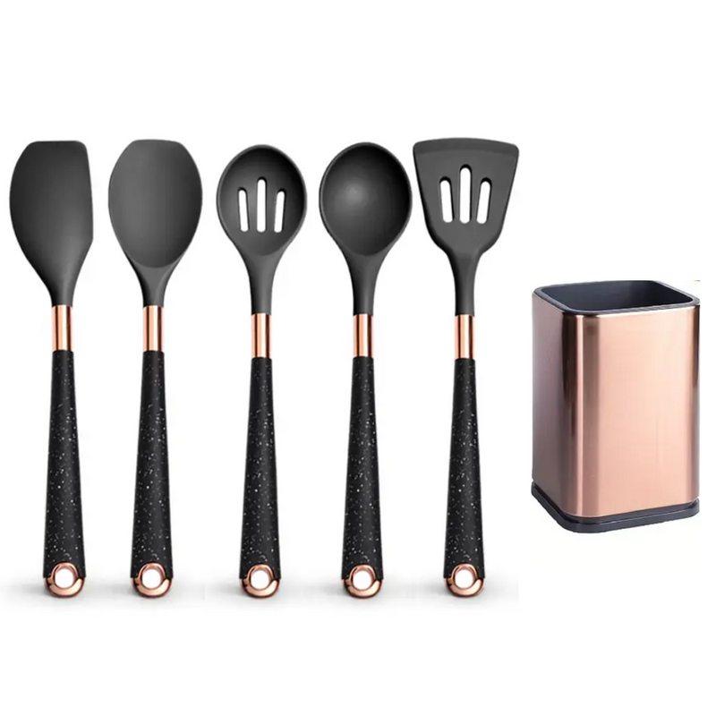 Ultra premium silicone utensils with Rose Gold plated handles