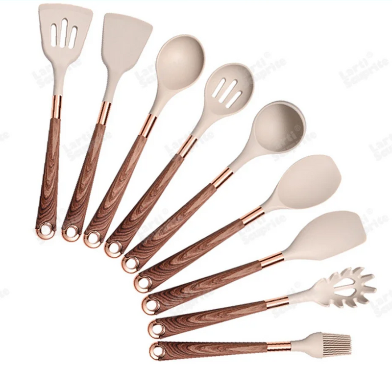 Ultra premium silicone utensils with Rose Gold plated handles