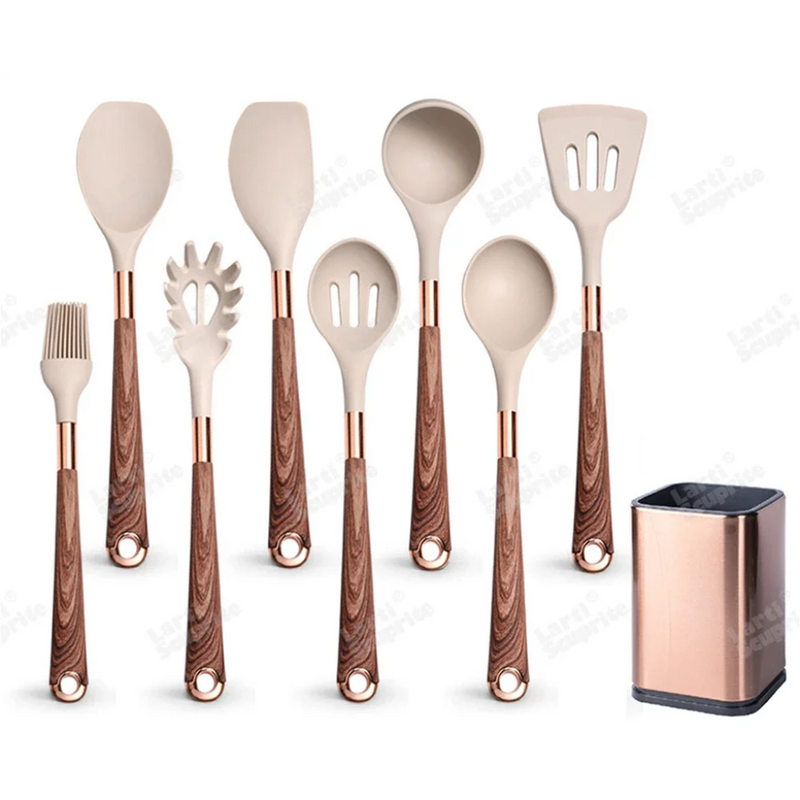 Ultra premium silicone utensils with Rose Gold plated handles