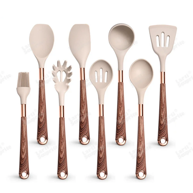 Ultra premium silicone utensils with Rose Gold plated handles