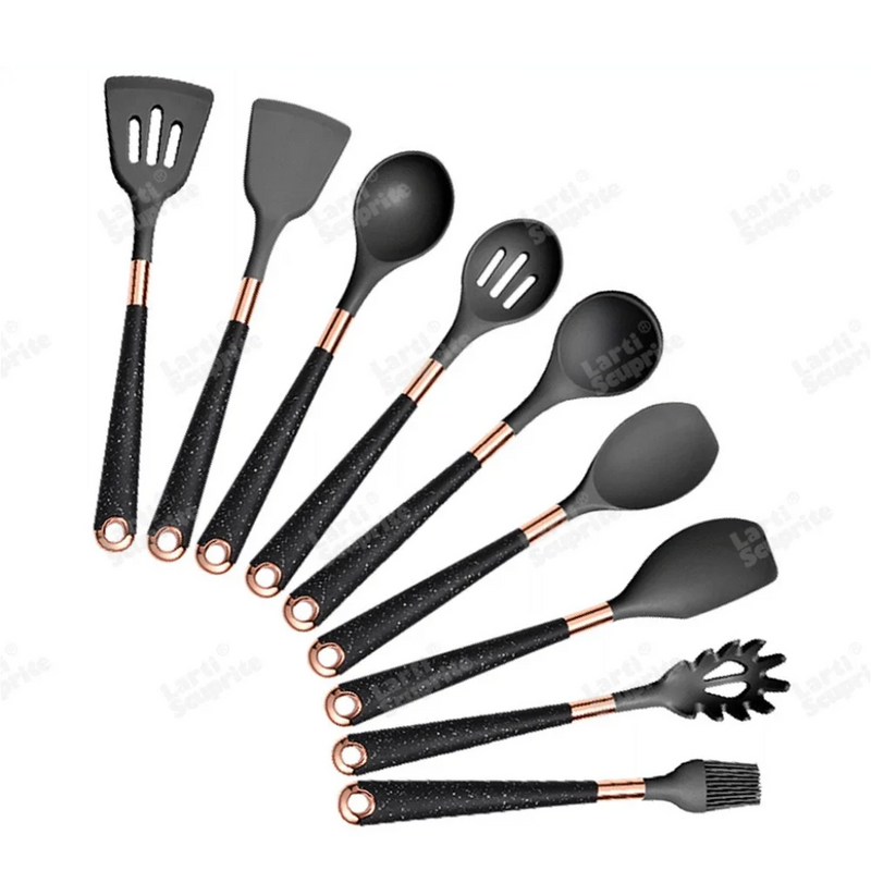 Ultra premium silicone utensils with Rose Gold plated handles