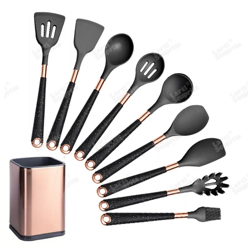 Ultra premium silicone utensils with Rose Gold plated handles