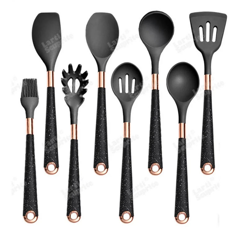 Ultra premium silicone utensils with Rose Gold plated handles