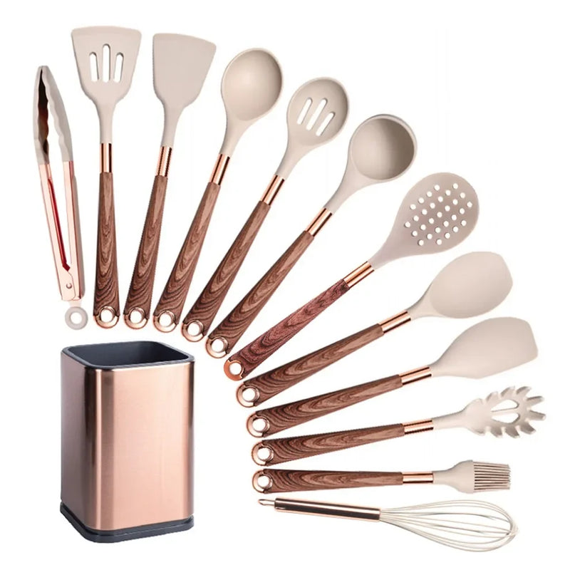 Ultra premium silicone utensils with Rose Gold plated handles